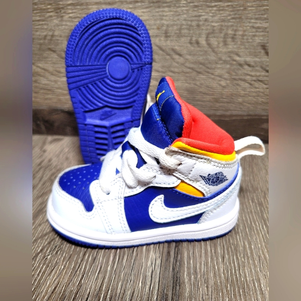 Nike Air Jordan 1 Mid Laser Orange/Deep Royal Blue. Size 4